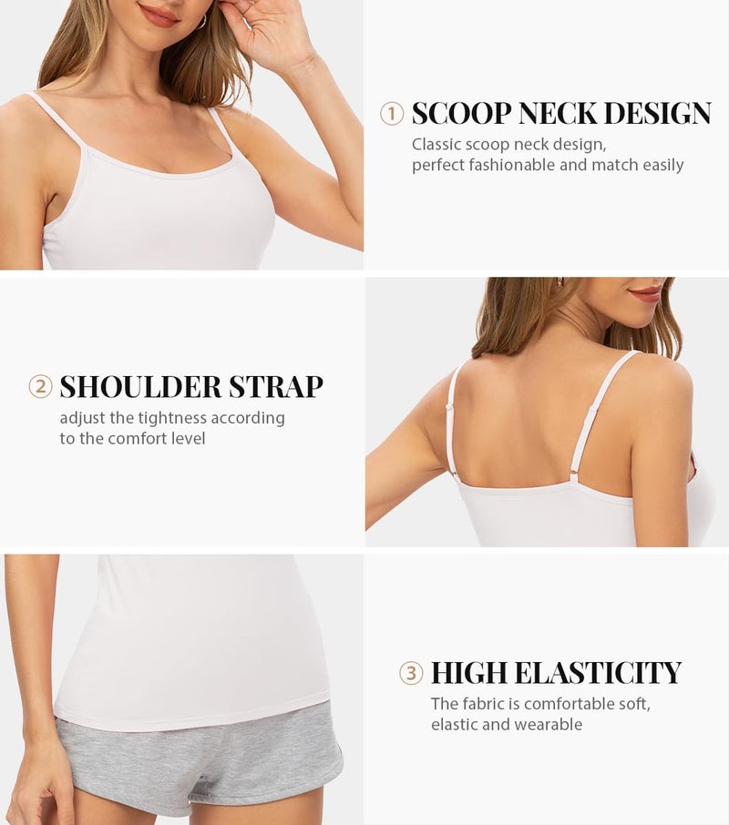 Rosyline 4 Piece Women Camisole Basic Undershirt Adjustable Spaghetti Strap Tank Top Black/White/Black/White S - Image 3